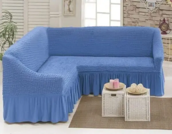 Чохол на кутовий диван з оборкою, накидка на диван