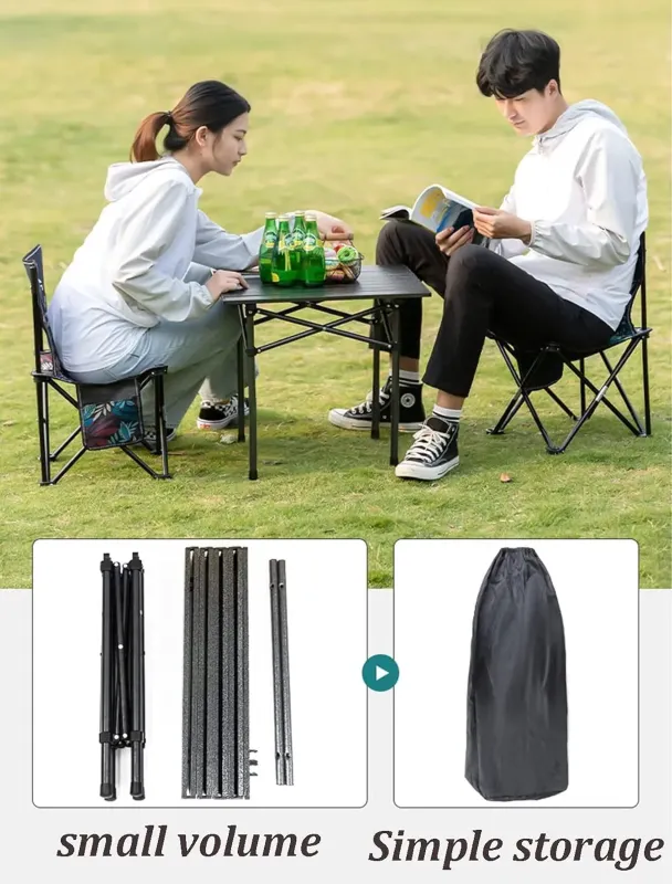 Стіл + 2 стільці STD-02 стіл складаний прямокутний коричневий, (Д530 * Ш550 * В500мм), стільці метал + тканина (40 * 40 * 35), сумка