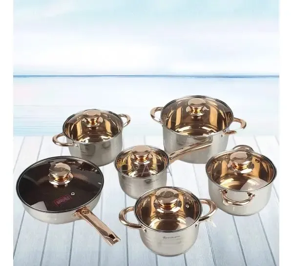 Набір кухонного посуду з нержавіючої сталі Grandhoff GOLD GR-7012 12 предметів з індукційним дном