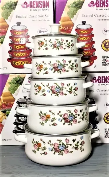 Набір емальованих каструль з кришками Benson BN-079 чорний (10 предметів) каструля Бенсон, Бенсон