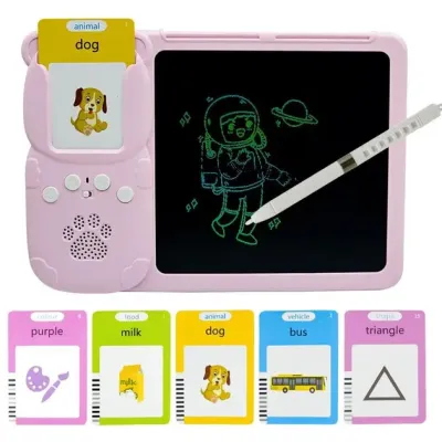 Монтесорі для вивчення англійської мови 2в1 інтерактивний планшет і кольорова LCD дошка для малювання 510 слів мишка Рожевий