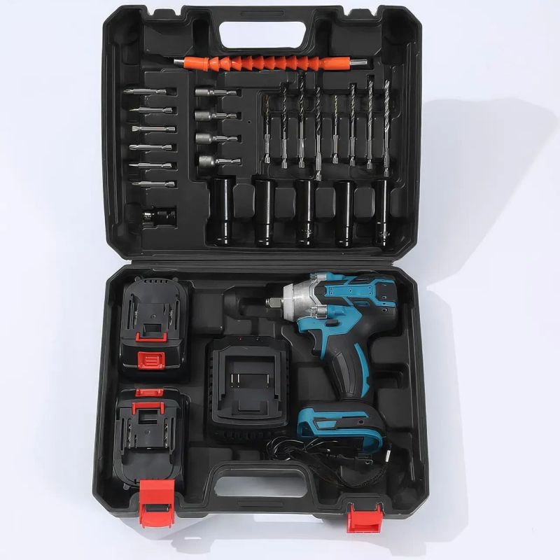 Ударний гайковерт на акумуляторі з додатковими насадками 25 штук та 2 АКБ у кейсі