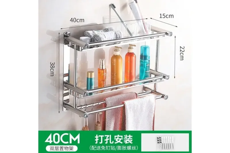 Полиця для ванної кімнати SKLM-6, нержавіюча 2 яруси