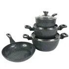 Набір посуду для будинку зі сковородою, граніт, круглий чорний (7 предметів)