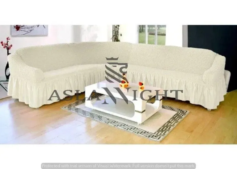 Чохол на кутовий диван з оборкою, накидка на диван