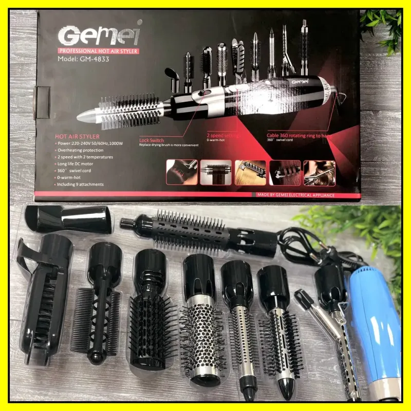 Фен-стайлер для волосся 10 в 1 Gemei GM-4833, фен щітка, багатофункціональний стайлер