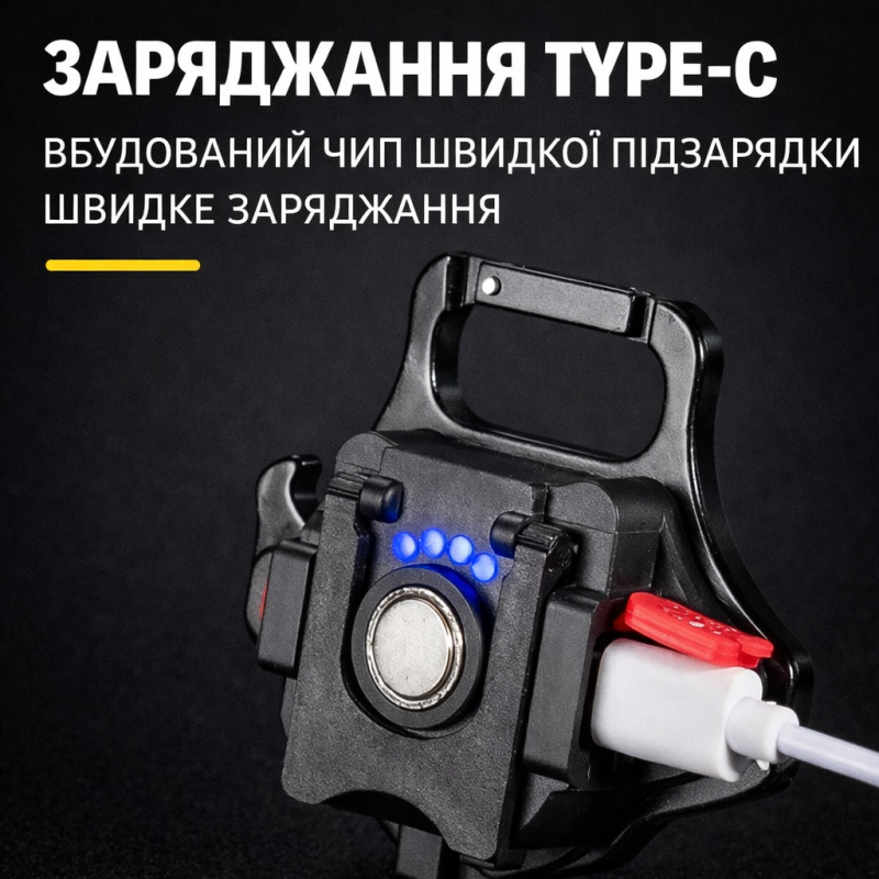 Універсальний кемпінговий світильник-брелок W5133 COB з Type-C зарядкою, магнітом, карабіном та вбудованою відкривалкою