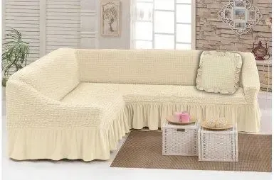 Чохол на кутовий диван з оборкою, накидка на диван