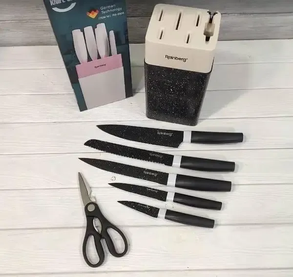 Набір кухонних ножів Rainberg RB-8808 7 в 1 з нержавіючої сталі, ножі для кухні, Кухонні ножі на підставці