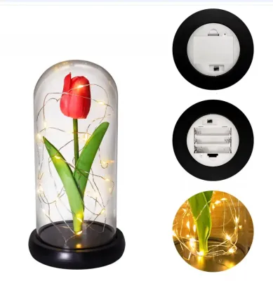 Нічник тюльпан у колбі з LED підсвічуванням живлення 3 батарейки ААА