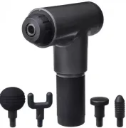 Портативний ручний масажер Fascial Gun KH-320 чорний, М'язовий ручний ударний масажер