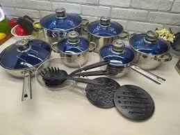 Набір посуду Grand Berg GB-2021 з нержавіючої сталі, 18 предметів, набір каструль