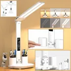 Светодиодная LED настольная лампа с двумя плафонами с термометром, временами, календарем, подставка для ручек на аккумуляторе