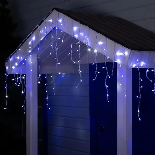 Різнокольоровий Новорічна святкова гірлянда бахрома 120 Led прозорий провід 3х0.5 м