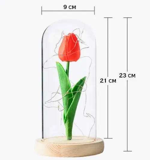 Нічник тюльпан у колбі з LED підсвічуванням живлення 3 батарейки ААА