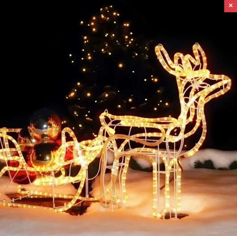 Холодний білий Вуличний новорічний олень із дюралайту маленький із санями від мережі