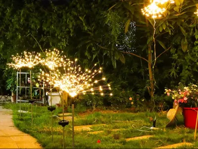 Ліхтар садовий Феєрверк газонний на сонячній батареї, 60 led, 8 режимів (2 шт. у комплекті)