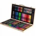 Великий дитячий набір для малювання та творчості, художній набір 220 предметів у дерев'яній валізці