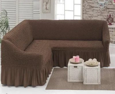 Чохол на кутовий диван з оборкою, накидка на диван
