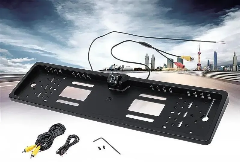 Камера заднього виду в номерній рамці з 4 LED підсвічуванням Black