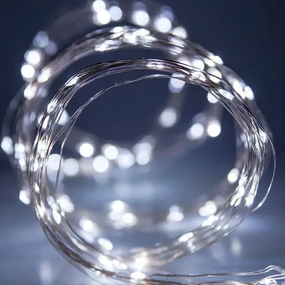 Новорічні гірлянди. Мідна дротяна лампа 100LED 10м (батарейки) Колір білий Силіконовий провід (7108)