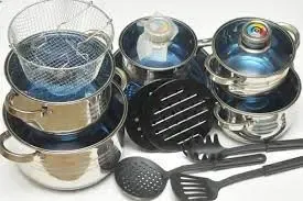 Набір посуду Grand Berg GB-2021 з нержавіючої сталі, 18 предметів, набір каструль