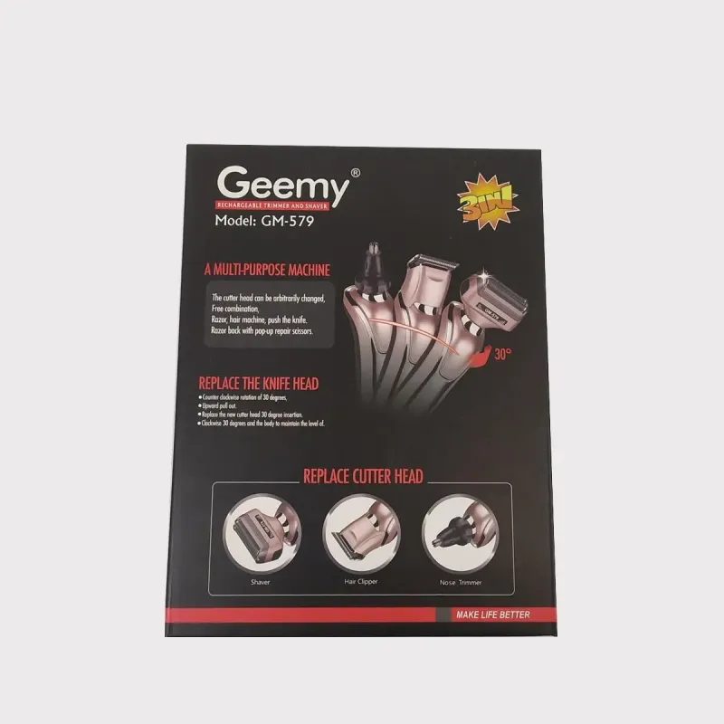 Бритва триммер 3 в 1 Geemy GM-579 на акумуляторі універсальна з насадками для стрижки бороди носа вух