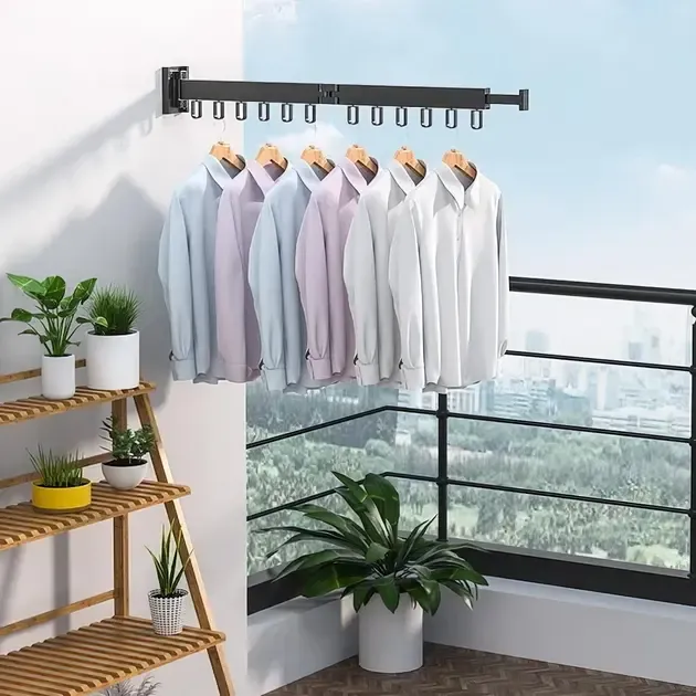 Вішалка настінна сушарка для одягу з алюмінієвого сплаву для балкона, 2 секції SKLM-1 ((66+23)*10*6.5)