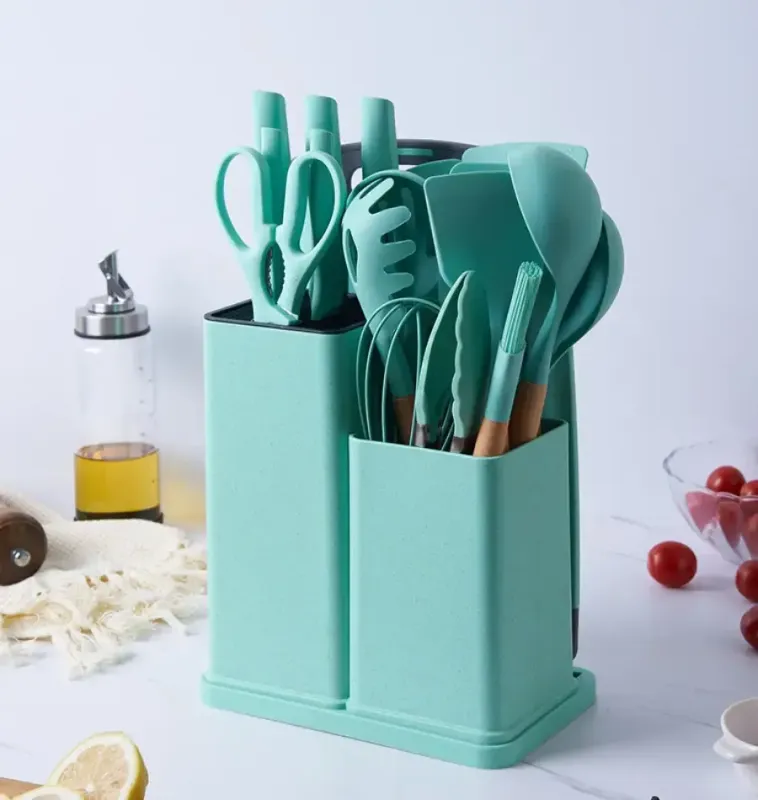 Чорний Набір кухонного приладдя 19 предметів з подвійною підставкою дошкою набором ножів  ZP-0102