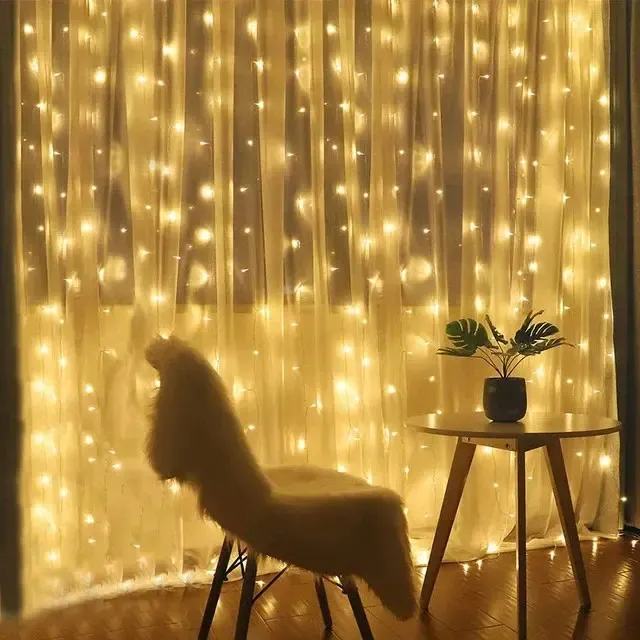 Гірлянда-штора Водоспад 3х2 м, 200 LED світлова завіса зі статичним режимом, тепле світло