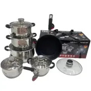 чорний Набір посуду Zepline ZP-115 із нержавіючої сталі на 12 предметів