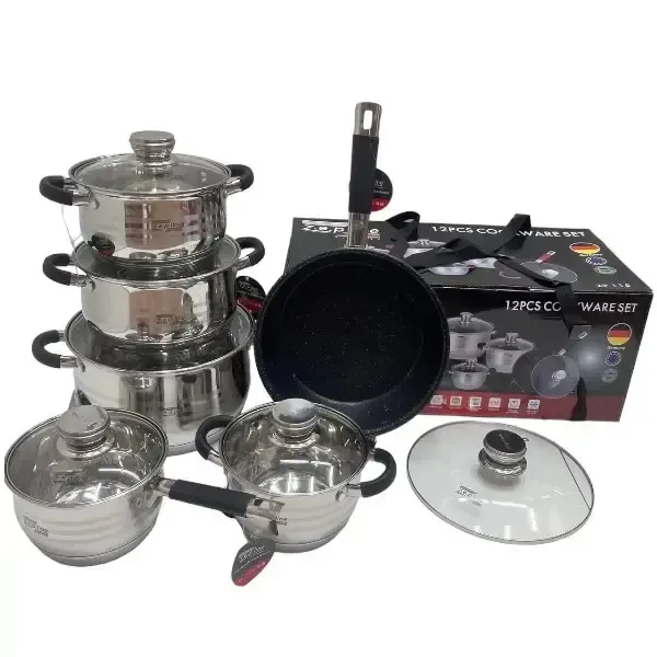 чорний Набір посуду Zepline ZP-115 із нержавіючої сталі на 12 предметів