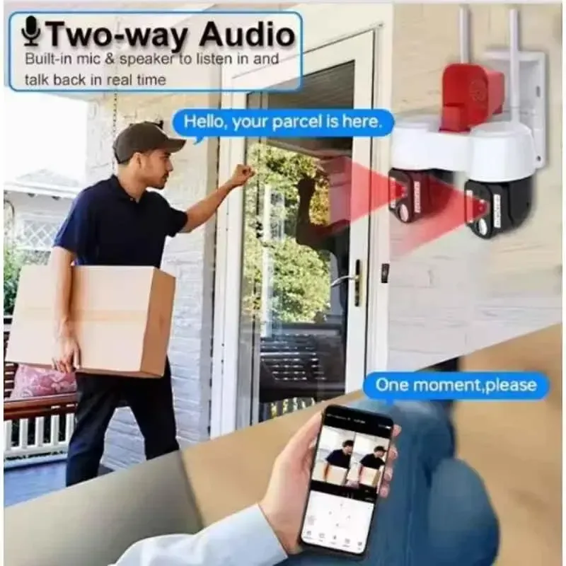 Високопродуктивна камера відеоспостереження з двома напрямками руху, WIFI, горизонтальне обертання на 360° та вертикальне на 90°, водонепроникна, нічне бачення, датчик руху, 4M, x10, V380pro