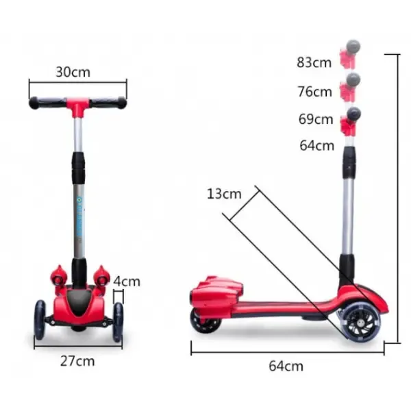 Дитячий турбо - самокат з димом та музикою GLANBER Червоний
