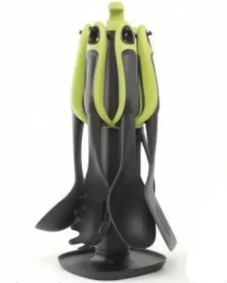 Набір кухонного приладдя ЗЕЛЕНИЙ KITCHEN TOOLS, 7 предметів Кухонний набір з підставкою