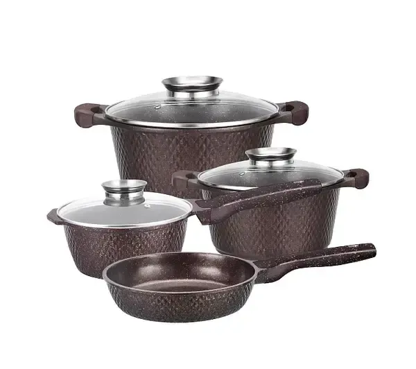 Набір посуду для будинку зі сковородою, граніт, круглий чорний (7 предметів)