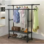 Потужна вішалка стійка для одягу телескопічна Double Pole 8019-2