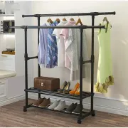 Потужна вішалка стійка для одягу телескопічна Double Pole 8019-2