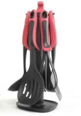 Набір кухонного приладдя ЧЕРВОНИЙ KITCHEN TOOLS, 7 предметів Кухонний набір з підставкою