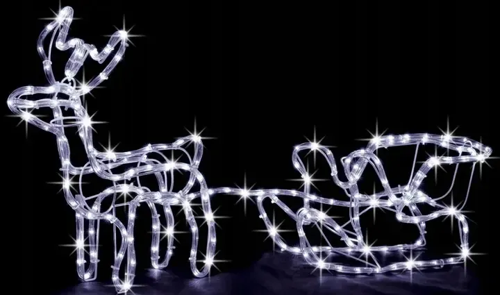 Теплий білий Вуличний новорічний олень із дюралайту маленький із санями від мережі