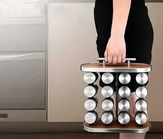 Карусель для спецій набір для спецій 16 ємностей Stainless steel and wood / органайзер для зберігання спецій