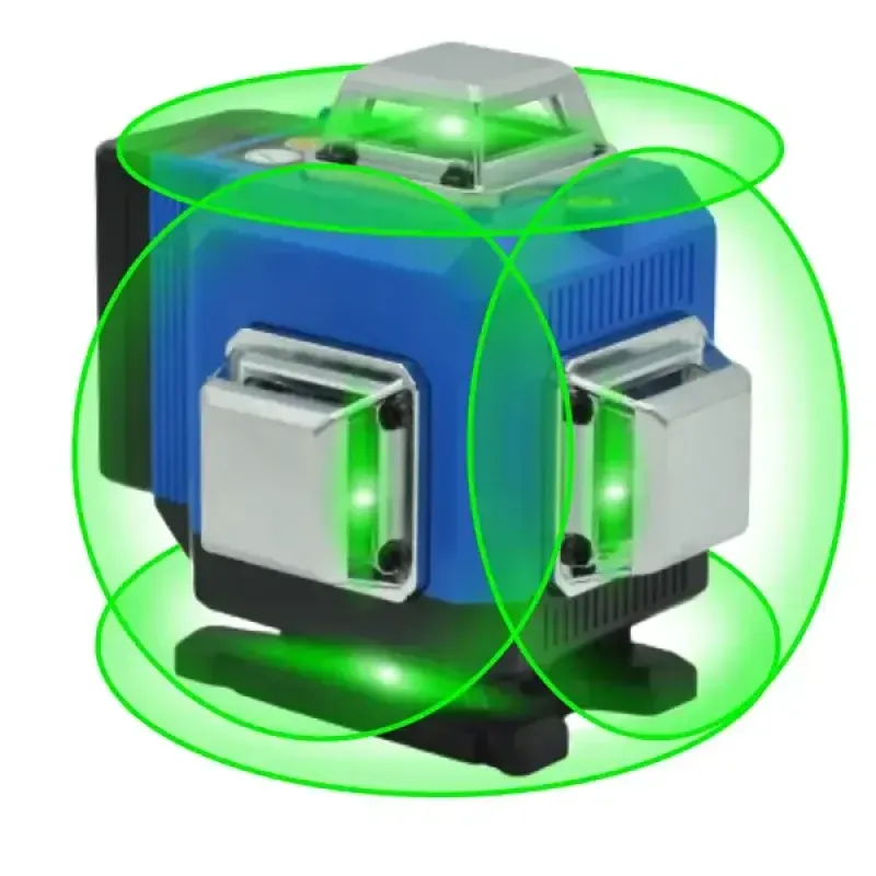 Лазерний 4D рівень акумуляторний -2 АКБ, 16 ліній, пульт дистанційного керування, цифровий дисплей, штатив, повний набір для встановлення, пластиковий кейс