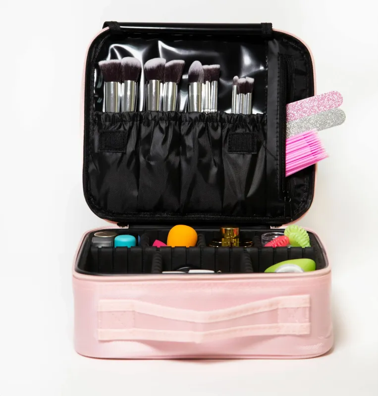 Рожева Органайзер бокс із дзеркалом бьюті кейс косметичка валіза сумка для зберігання косметики та приладдя 26х23х10 см