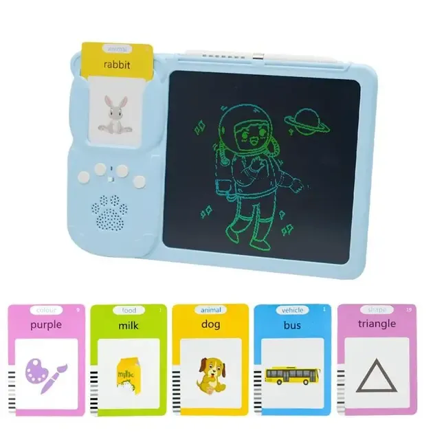 Монтесорі для вивчення англійської мови 2в1 інтерактивний планшет і кольорова LCD дошка для малювання 510 слів мишка Рожевий