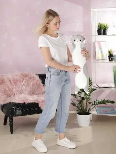 Сірий 130см  М'яка Іграшка Кіт Довгий  Подушка Обнімашка