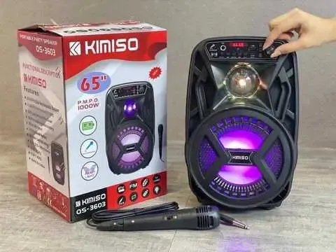 Акумуляторна бездротова Bluetooth колонка Kimiso QS-3603 (6.5") з мікрофоном та підсвічуванням