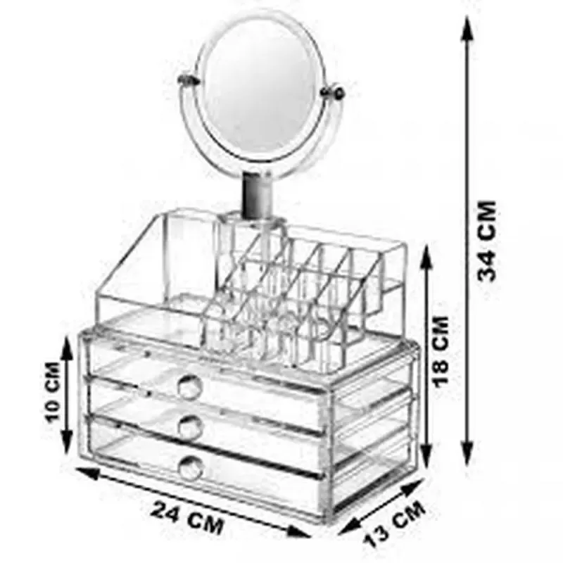 Акриловий органайзер для зберігання косметики з дзеркалом, настільний бокс, Cosmetic Storage Box, TS