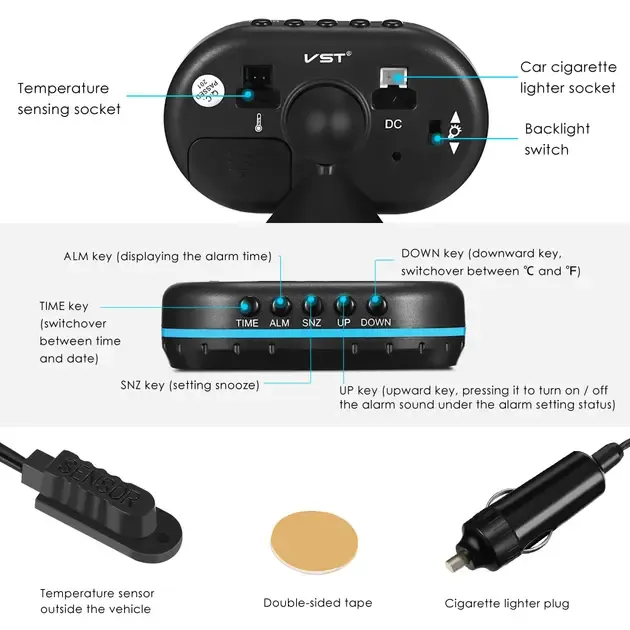 Автомобільний годинник – термометр – вольтметр VST – 7009V