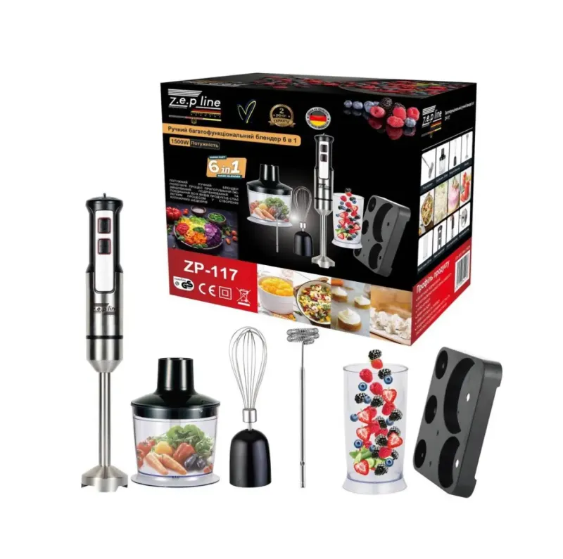 Блендер занурювальний домашній кухонний 6в1 Zepline ZP-117 1500Вт блендер, подрібнювач, міксер