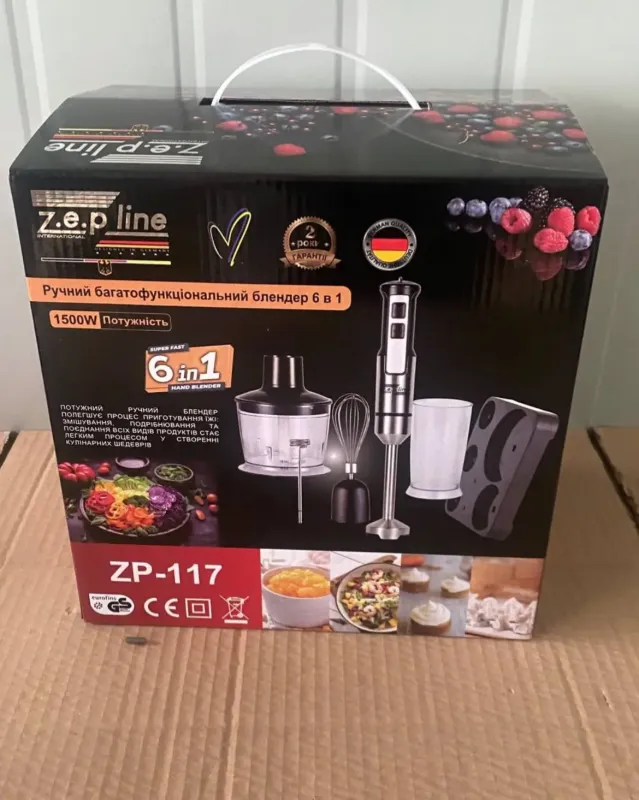 Блендер занурювальний домашній кухонний 6в1 Zepline ZP-117 1500Вт блендер, подрібнювач, міксер